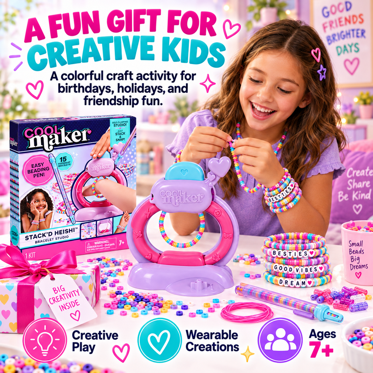 Cool Maker Stack’d Heishi Bracelet Studio – 1230-Bead Friendship Bracelet Maker Kit