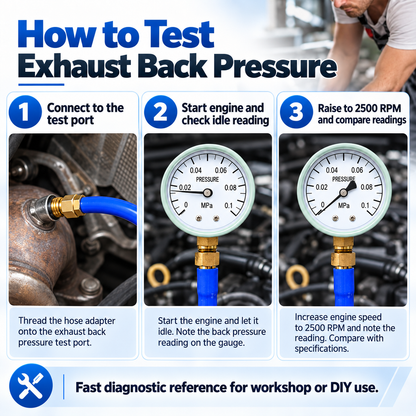 Exhaust Back Pressure Tester Kit – 2.5" Pressure Gauge with M12/M18 Adapters for Exhaust & Catalytic Converter Diagnostics