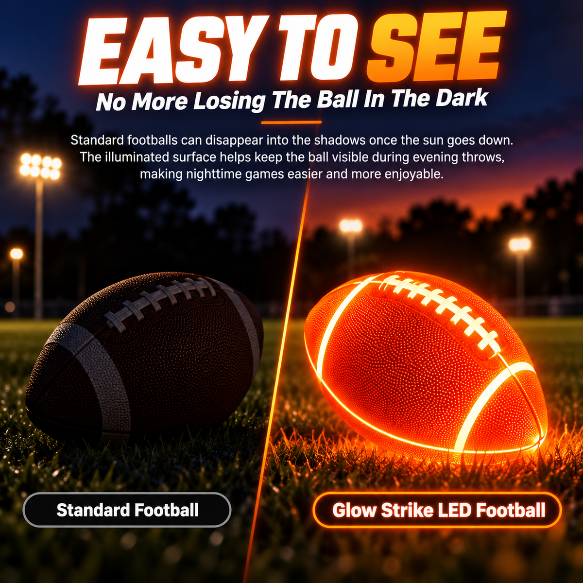 🏈LED Football – Type-C Rechargeable Light-Up Football for Night Games