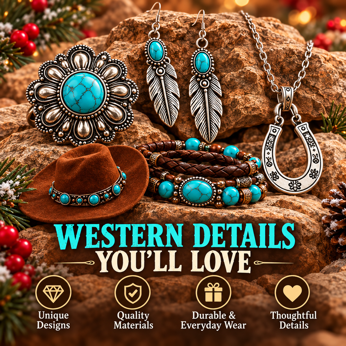 Cowgirl Christmas Advent Calendar – 24 Western-Inspired Surprises with Turquoise-Style Jewelry, Accessories & Keepsakes