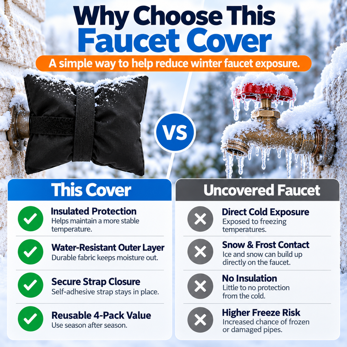 4-Pack Insulated Outdoor Faucet Covers – Reusable Winter Freeze Protection for Garden Faucets