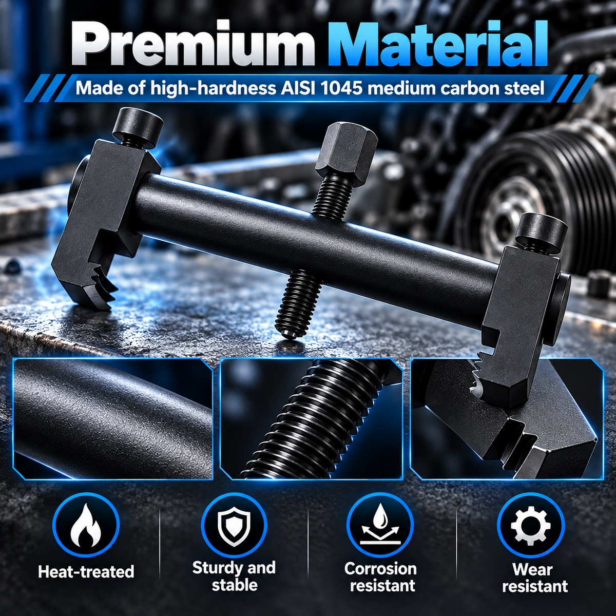Adjustable Ribbed Pulley Puller – Low-Profile Crankshaft, Alternator, A/C & Water Pump Removal Tool
