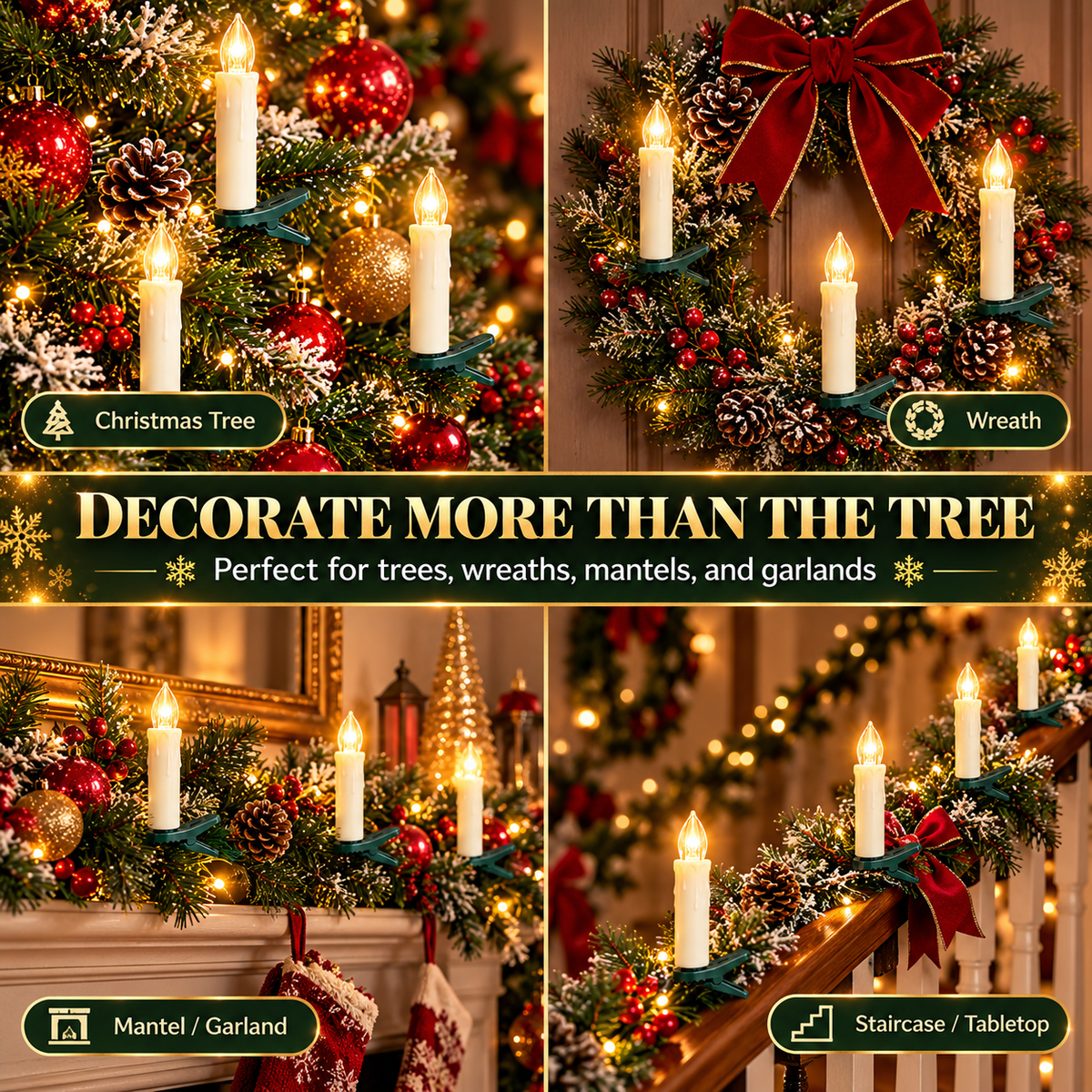 10-Pack Flameless Christmas Candle Clip Lights – Remote-Controlled Dimmable LED Tree Candles with Timer & Flickering Mode
