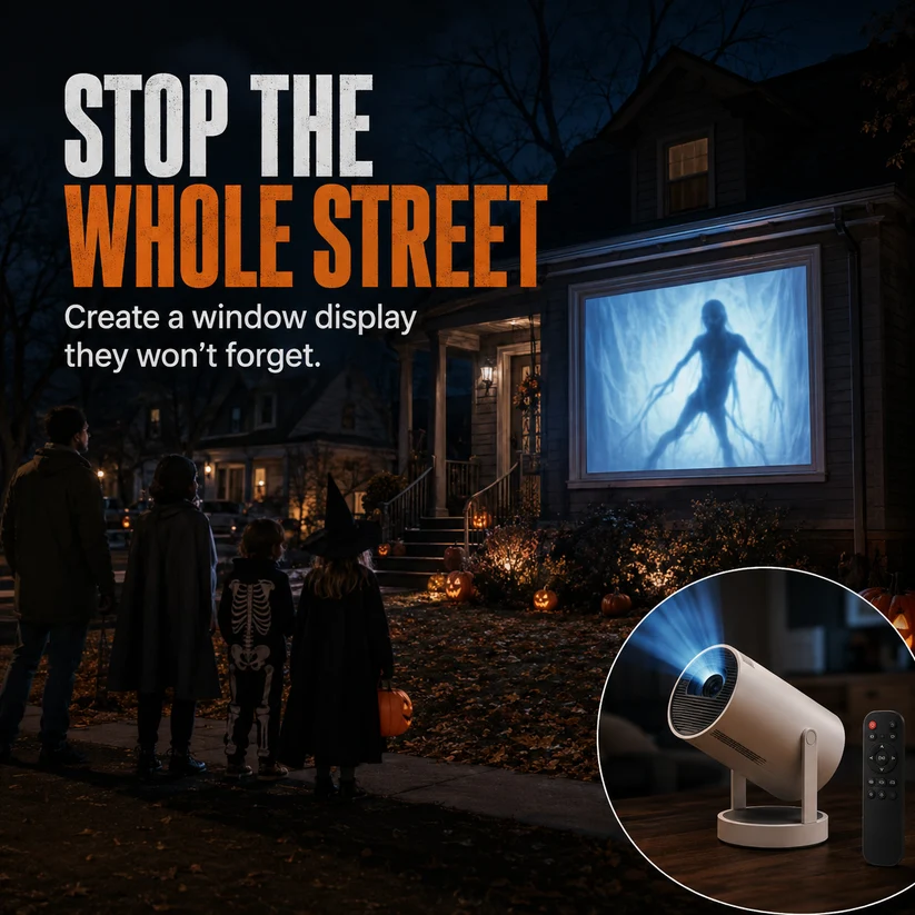 🧟Halloween Window Projector with Scary Videos & Screen