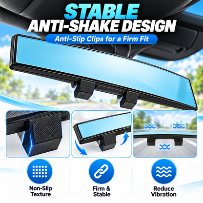 12-Inch HD Convex Panoramic Rearview Mirror – Clip-On Wide-Angle Car Mirror with Anti-Glare Glass & Anti-Slip Clips