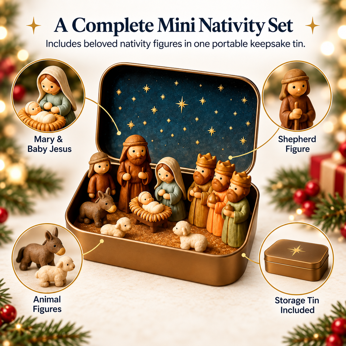 Mini Nativity Scene Set with Storage Box – Portable Christmas Keepsake & Religious Gift