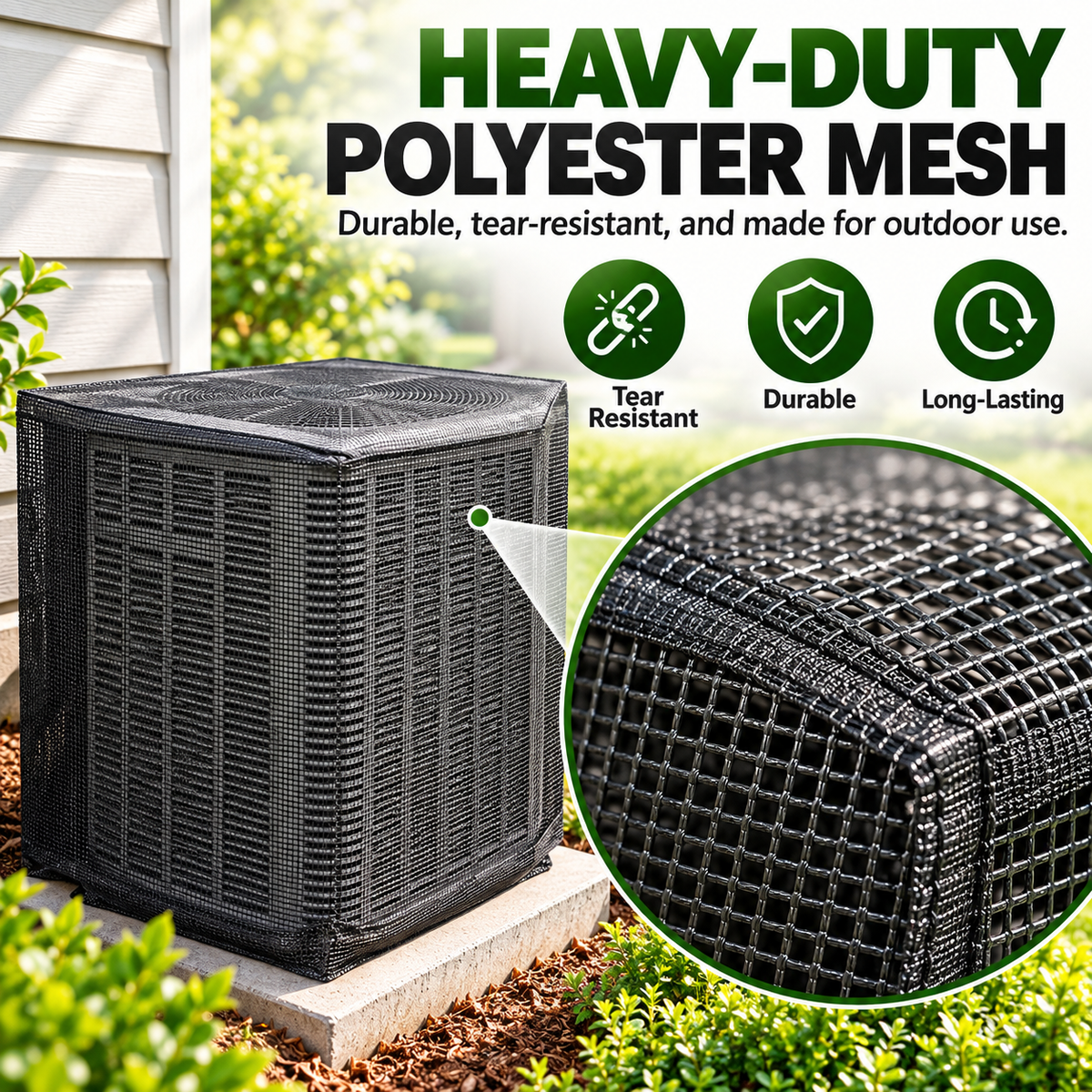 Full Mesh Outdoor AC Unit Cover – Breathable Leaf & Debris Protector for Condenser Units