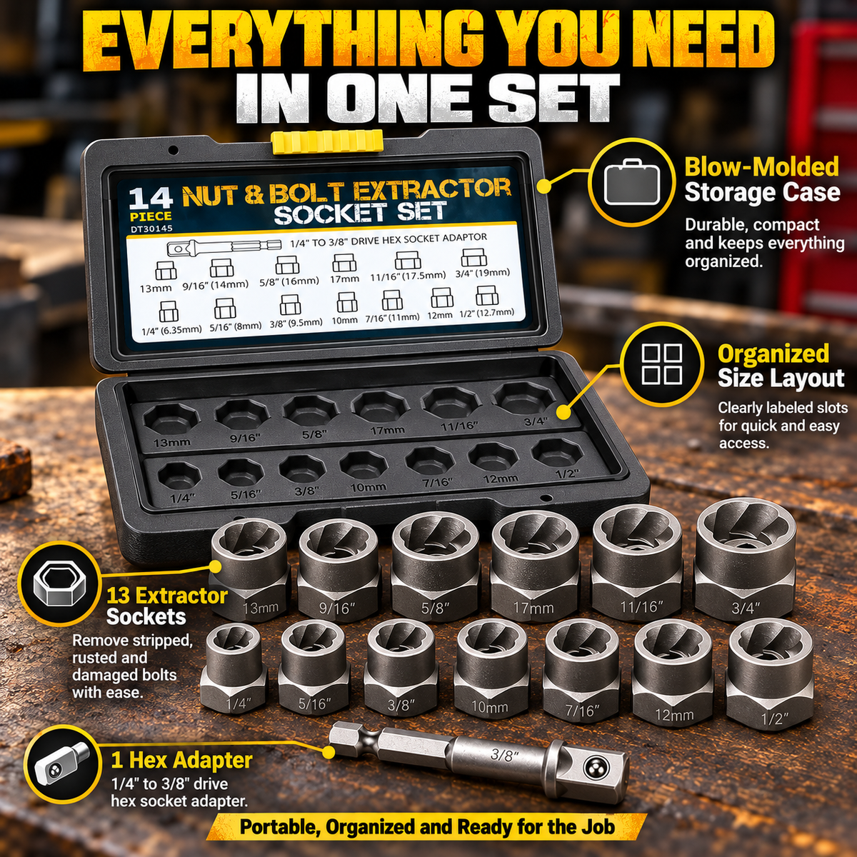 14 Counts Bolt Extractor Tool Set