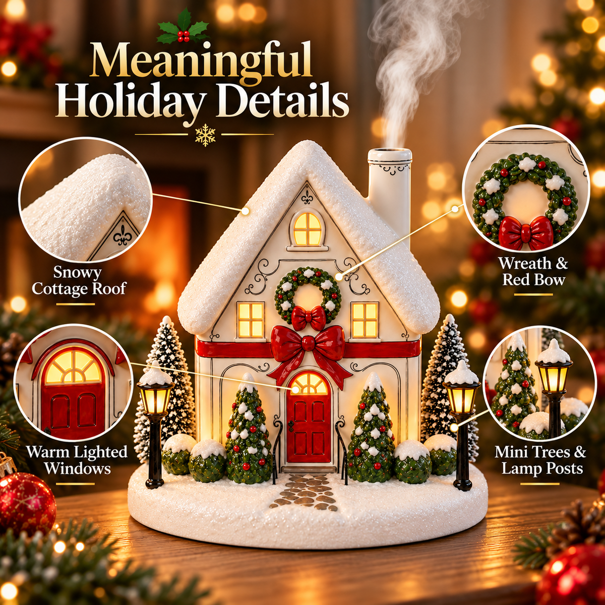 Christmas House Aroma Diffuser – Light-Up Holiday Humidifier with Chimney Mist & Warm Window Glow