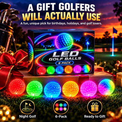 Impact-Activated LED Golf Balls 6-Pack – Multicolor Light-Up Golf Balls for Night Golf