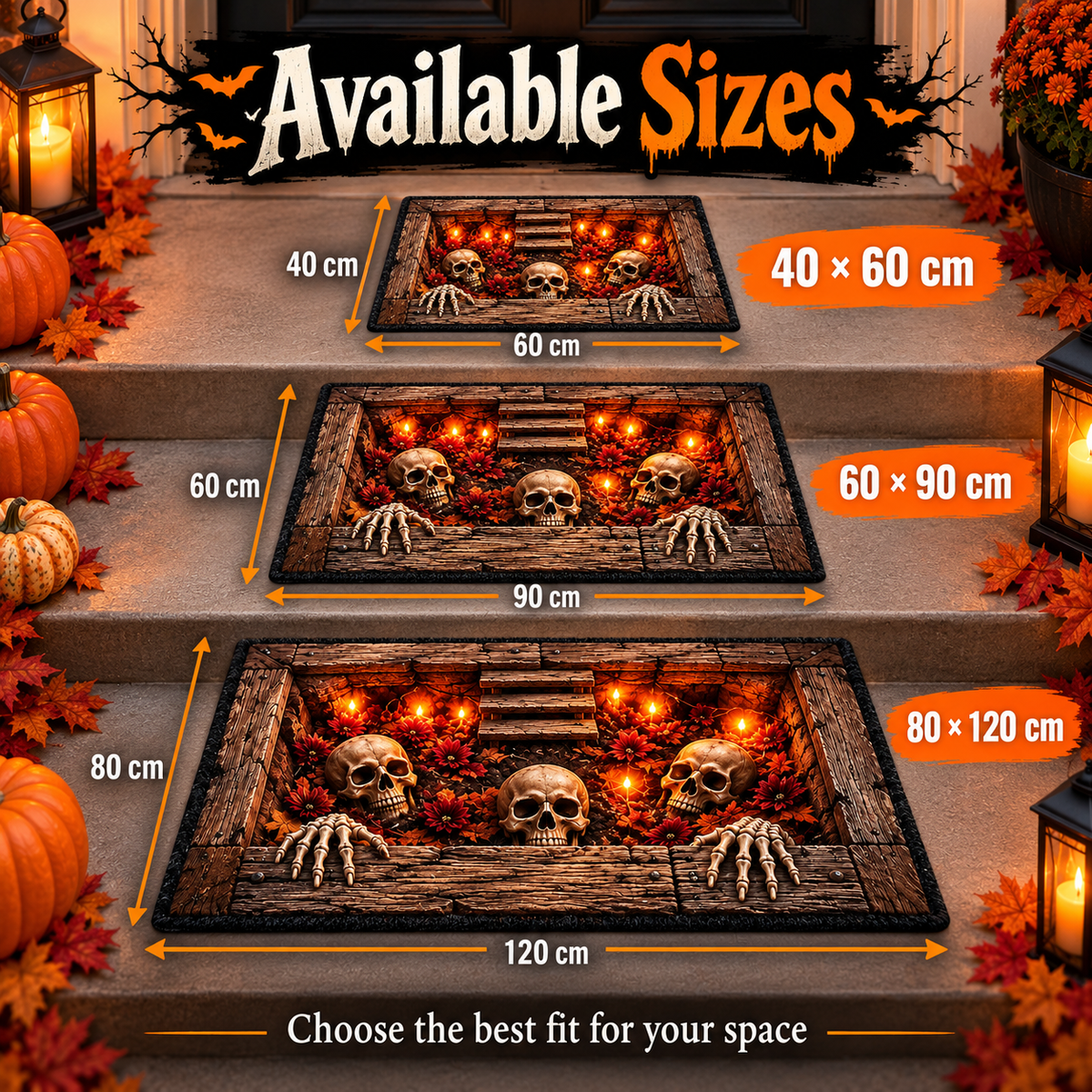 💀 3D Grave Illusion Halloween Doormat 🎃 | Non-Slip Skull & Skeleton Entryway Rug for Indoor & Covered Outdoor Decor