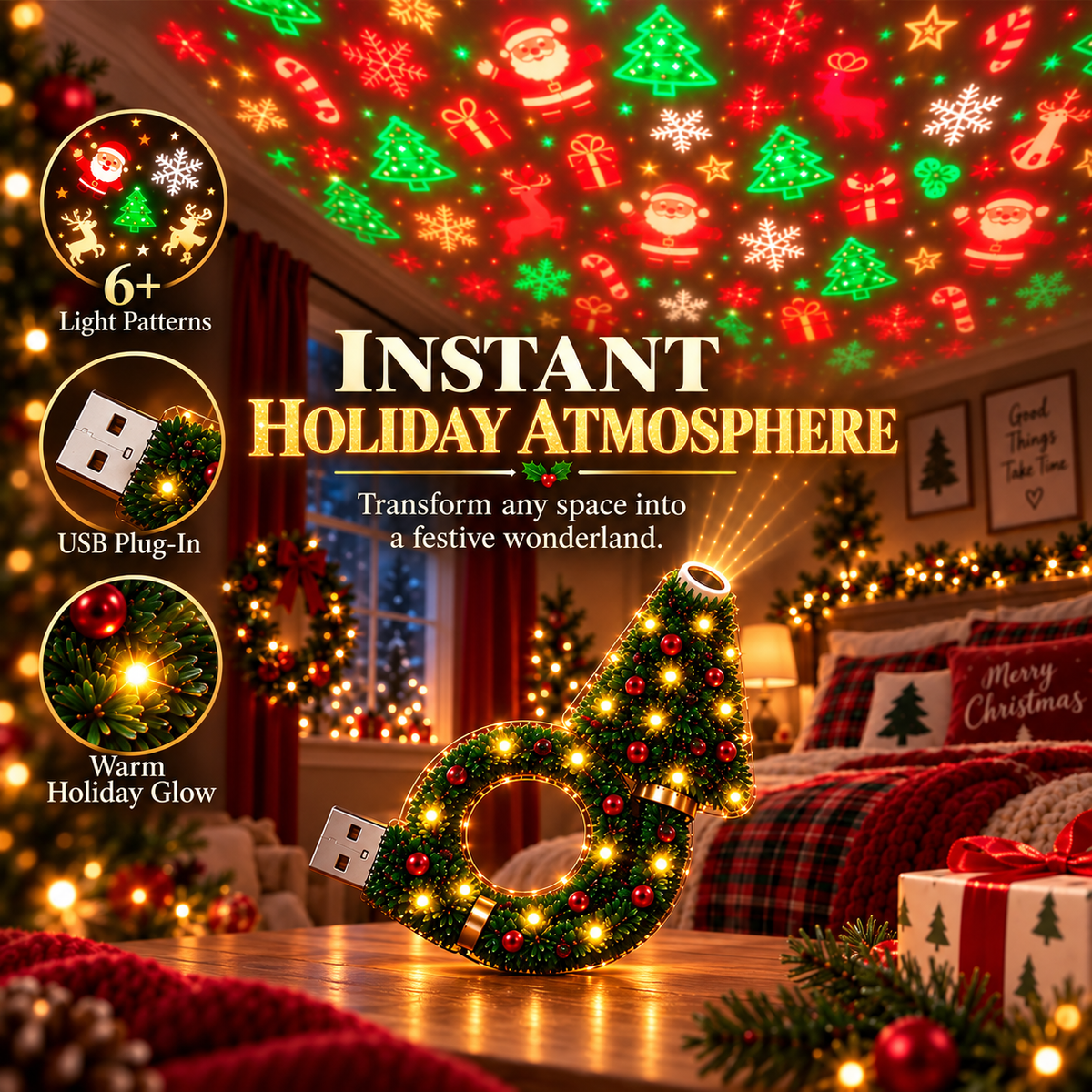 Hot sales🔥USB Christmas Projector Night Light