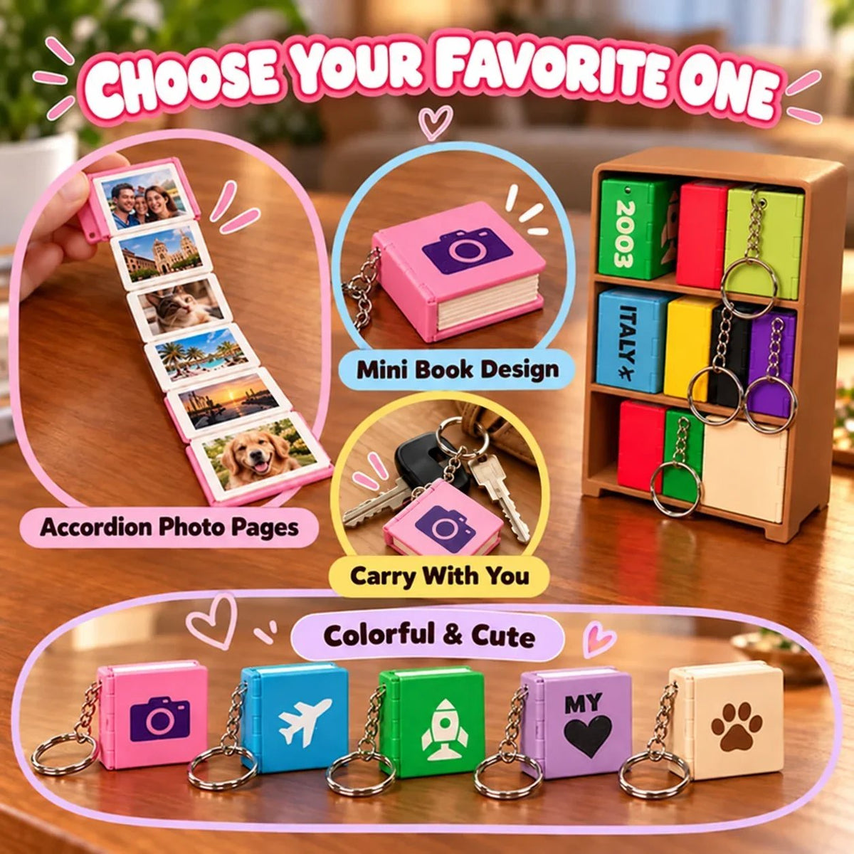 📖 Personalized Mini Photo Album Keychain – Custom Fold-Out Picture Book, Keepsake Gift for Couples, Family & Loved Ones