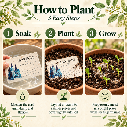 2027 Plantable Seed Paper Calendar With wooden bracket– 12-Month Botanical Desk Calendar, Eco-Friendly Gardening Gift