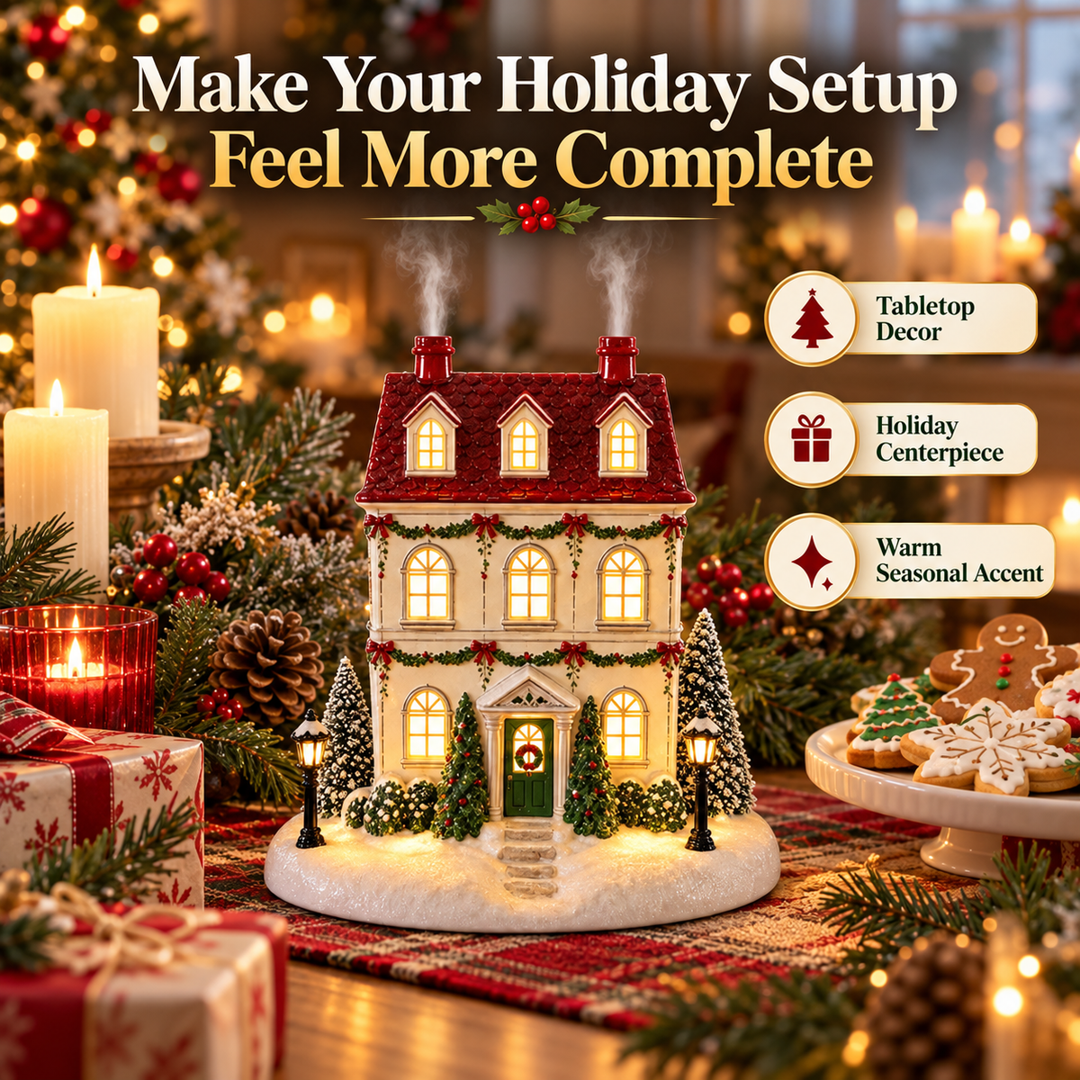 🔥Last Day 50% OFF🎄 Christmas House Aroma Diffuser – Warm Light & Gentle Mist Holiday Decor