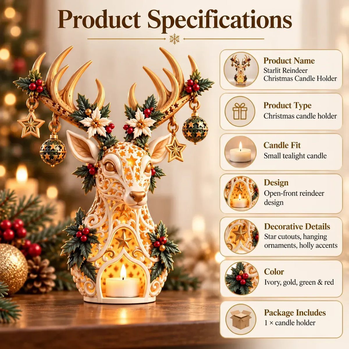 🦌 Starlit Reindeer Christmas Tealight Holder