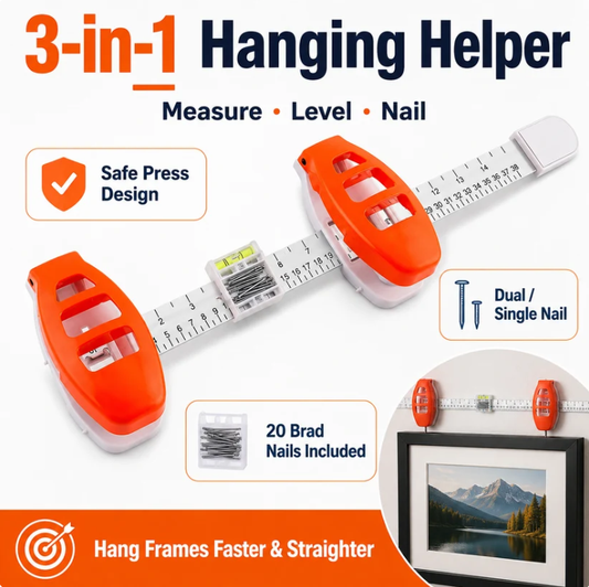 All-in-One Picture Hanging Tool with Level & Ruler – Dual Nail Positioning Frame Alignment Guide