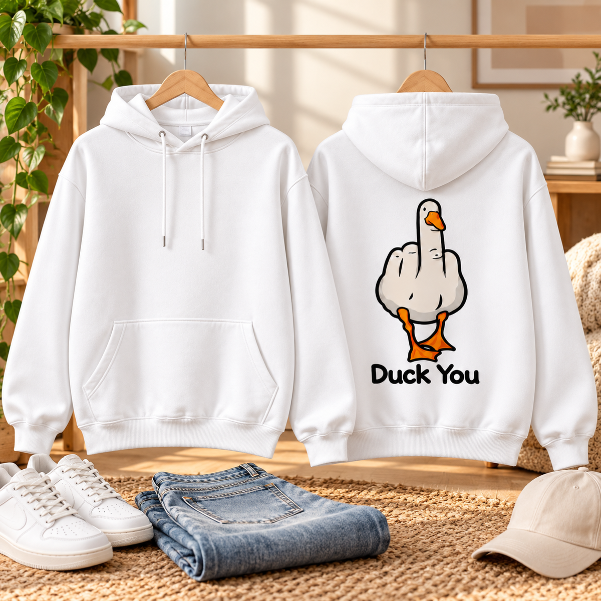 Duck You Funny Graphic Sweatshirt – Unisex Crewneck Pullover, Long Sleeve Casual Top, Sarcastic Duck Gift