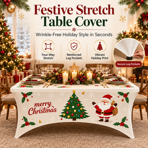Christmas Stretch Fitted Table Cover for Rectangular Tables