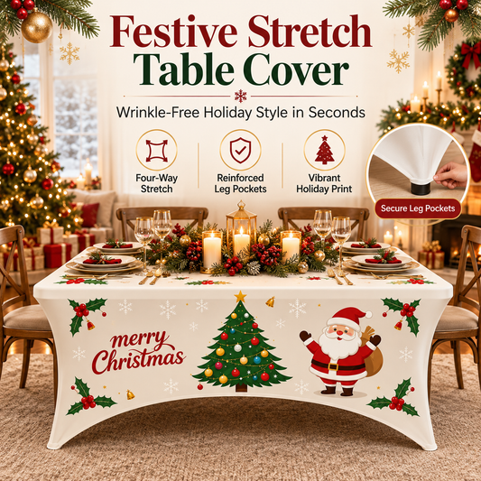 Christmas Stretch Fitted Table Cover for Rectangular Tables