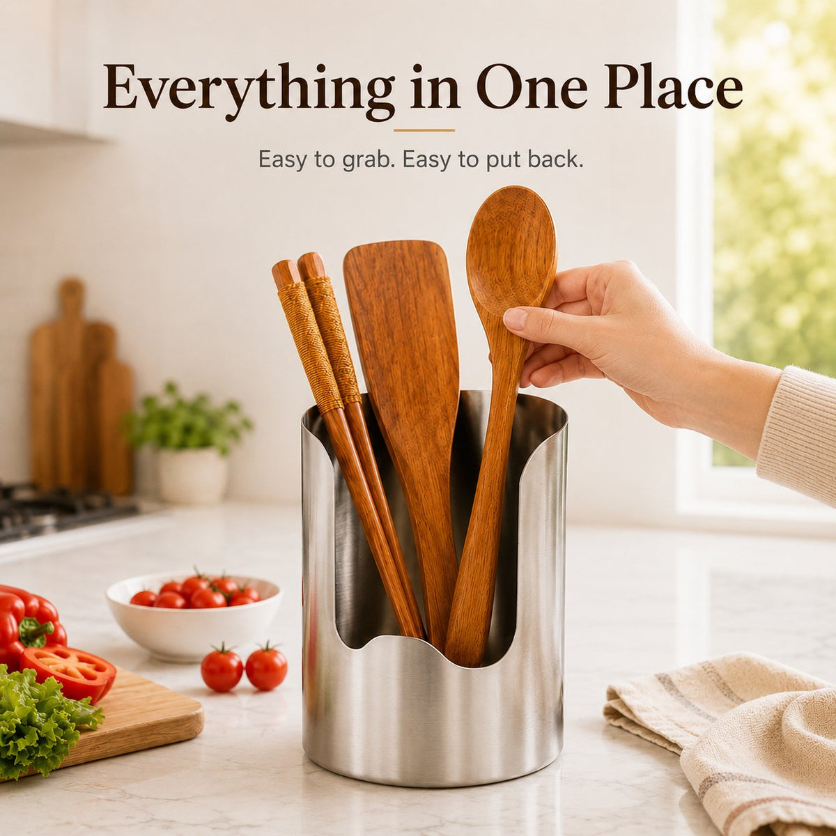 Stainless Steel Utensil Holder | Smart Kitchen Counter Organizer