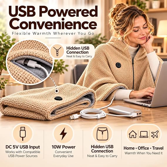 ❄️ Limited-Time Promotion 50% OFF Heated Wearable Blanket – Stay Warm at Your Desk Without Bulky Layers