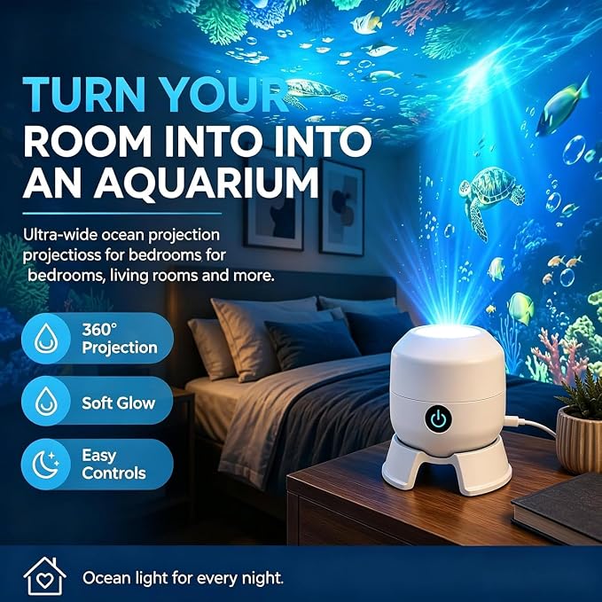 Ocean Dynamic Rotating LED Projector Light, 360° Rotating Ocean Wave Night Projection Night Light, Multi-Angle Projection Base, for Meditation, Bedroom, Home Theater Brand