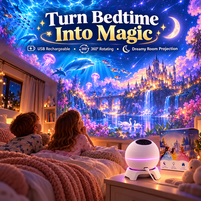 Magical Story Projector Night Light – 360° Rotating Fantasy Room Projector, USB Rechargeable