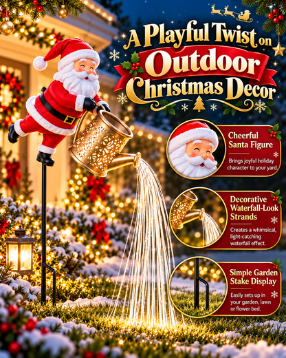 🎅 Santa Solar Watering Can Christmas Garden Light ✨ | Cascading Waterfall Outdoor Yard Decor 🎄