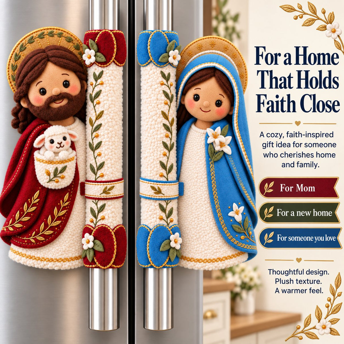 ⏳ Last Day 49% OFF – ✝️ Jesus & Mary Plush Handle Huggers | Soft Faith-Inspired Covers for Refrigerator Handles & Home Décor ❤️