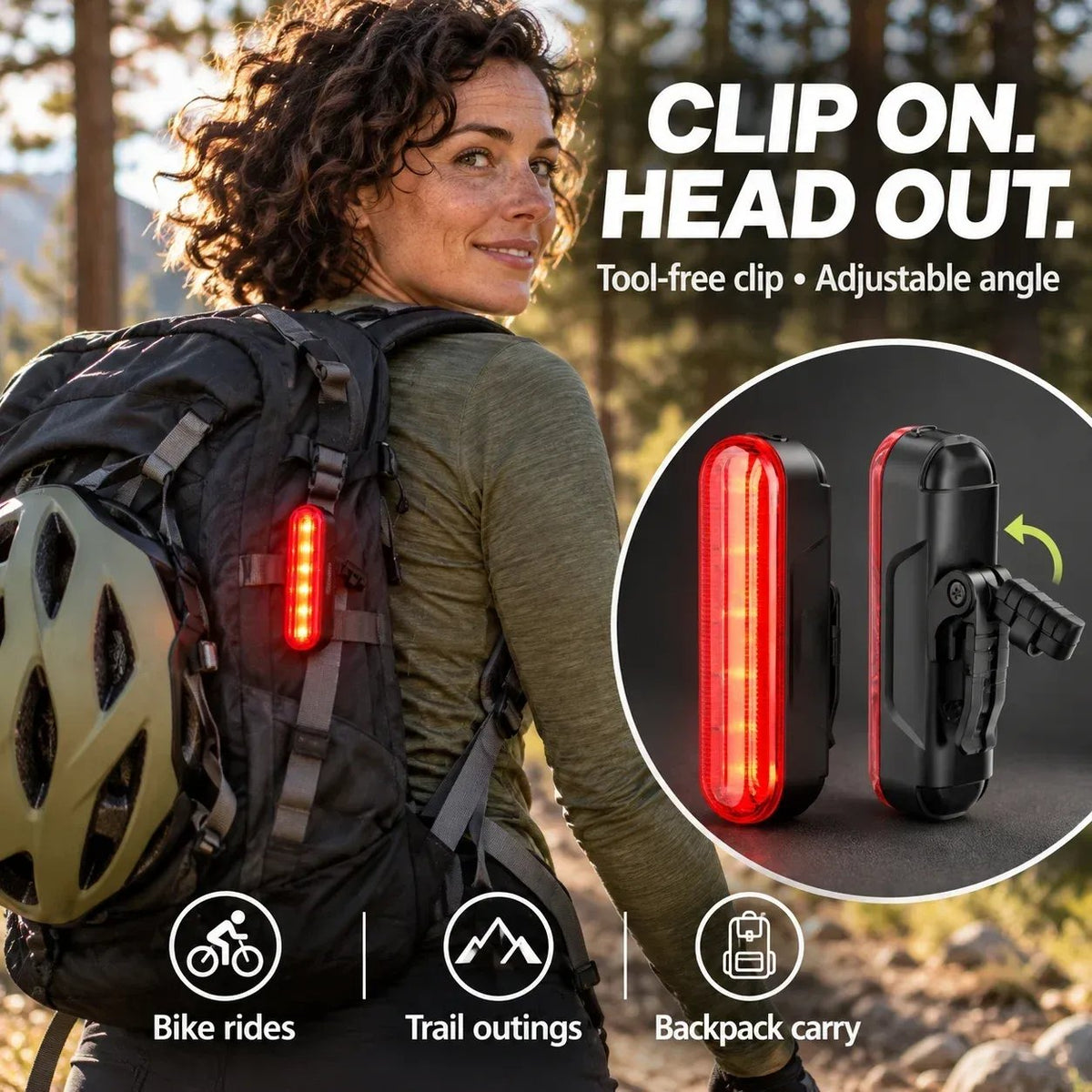 🚨 LED Bicycle Rear Light with Brake Flash | Laser Safety Zone, 22h Long Battery Life (Dual mounting brackets included)