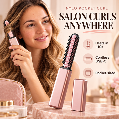 Nylo Pocket Curl-Cordless USB-C Mini Curling Brush with 3 Heat Settings