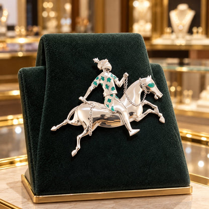 ✨ Handmade 925 Sterling Silver Equestrian Brooch – 2-in-1 Suit Pocket Accessory 🐎🕴️