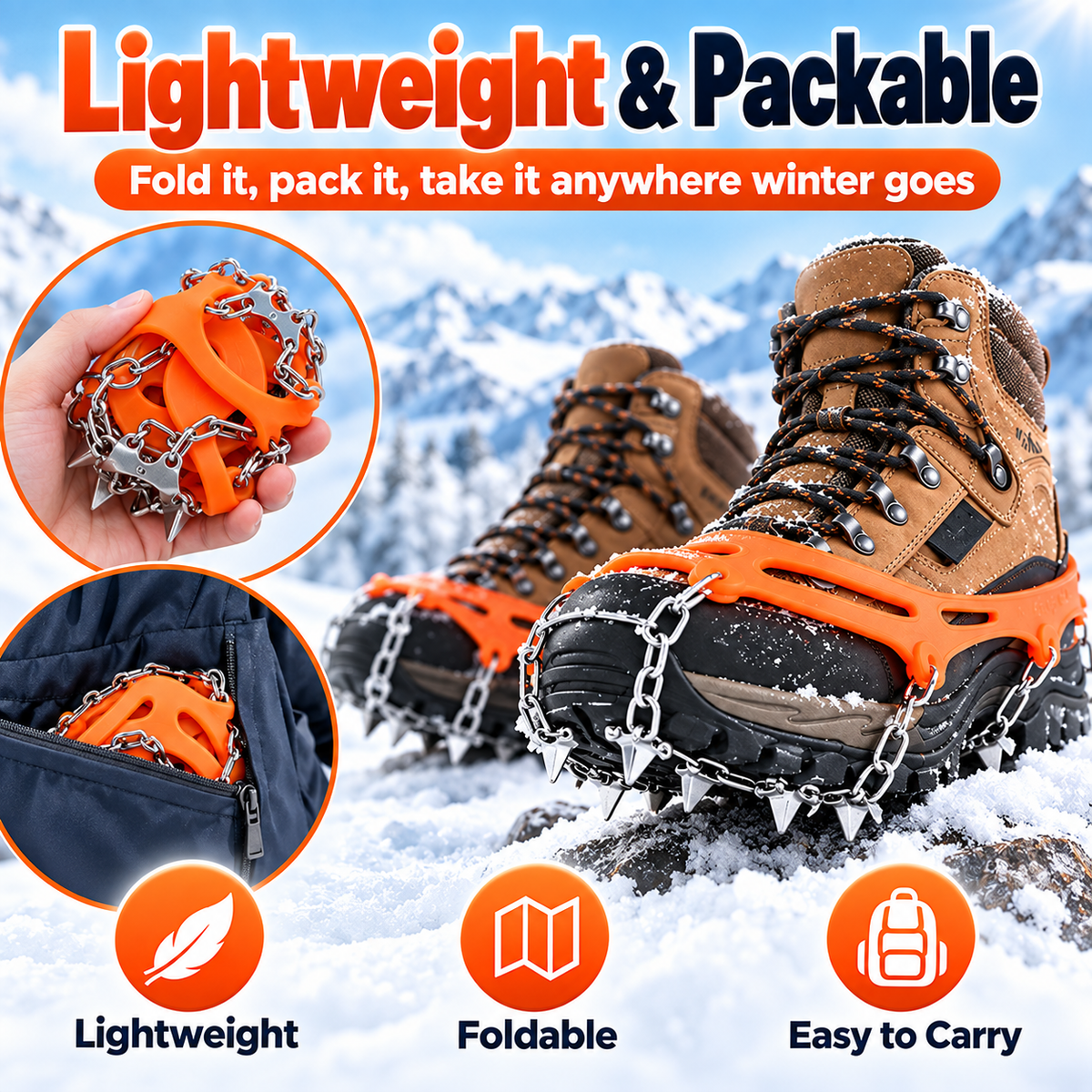 8-Spike Ice Cleats for Shoes & Boots – Stretch-Fit Anti-Slip Snow Grips for Winter Walking