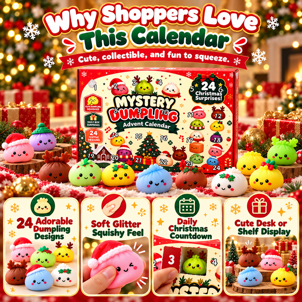 24-Day Christmas Mini Squishies Advent Calendar – Mystery Dumpling Squeeze Toys Holiday Countdown Gift