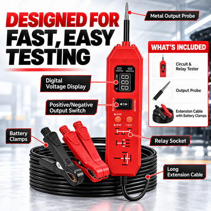 Automotive Circuit & Relay Tester – 12V/24V Electrical Diagnostic Power Probe with Voltage, Polarity, Continuity & Short-Circuit Testing