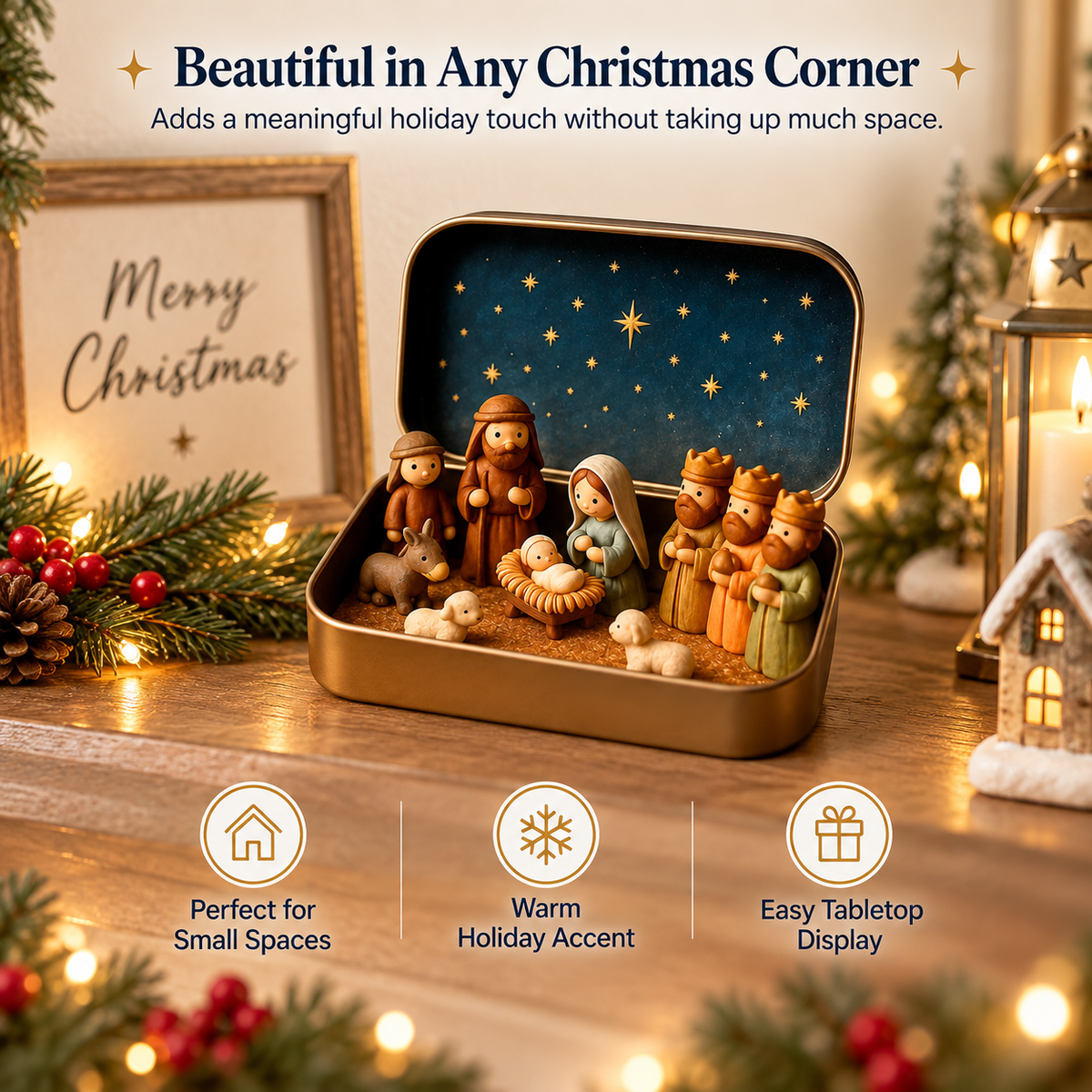 Mini Nativity Scene Set with Storage Box – Portable Christmas Keepsake & Religious Gift
