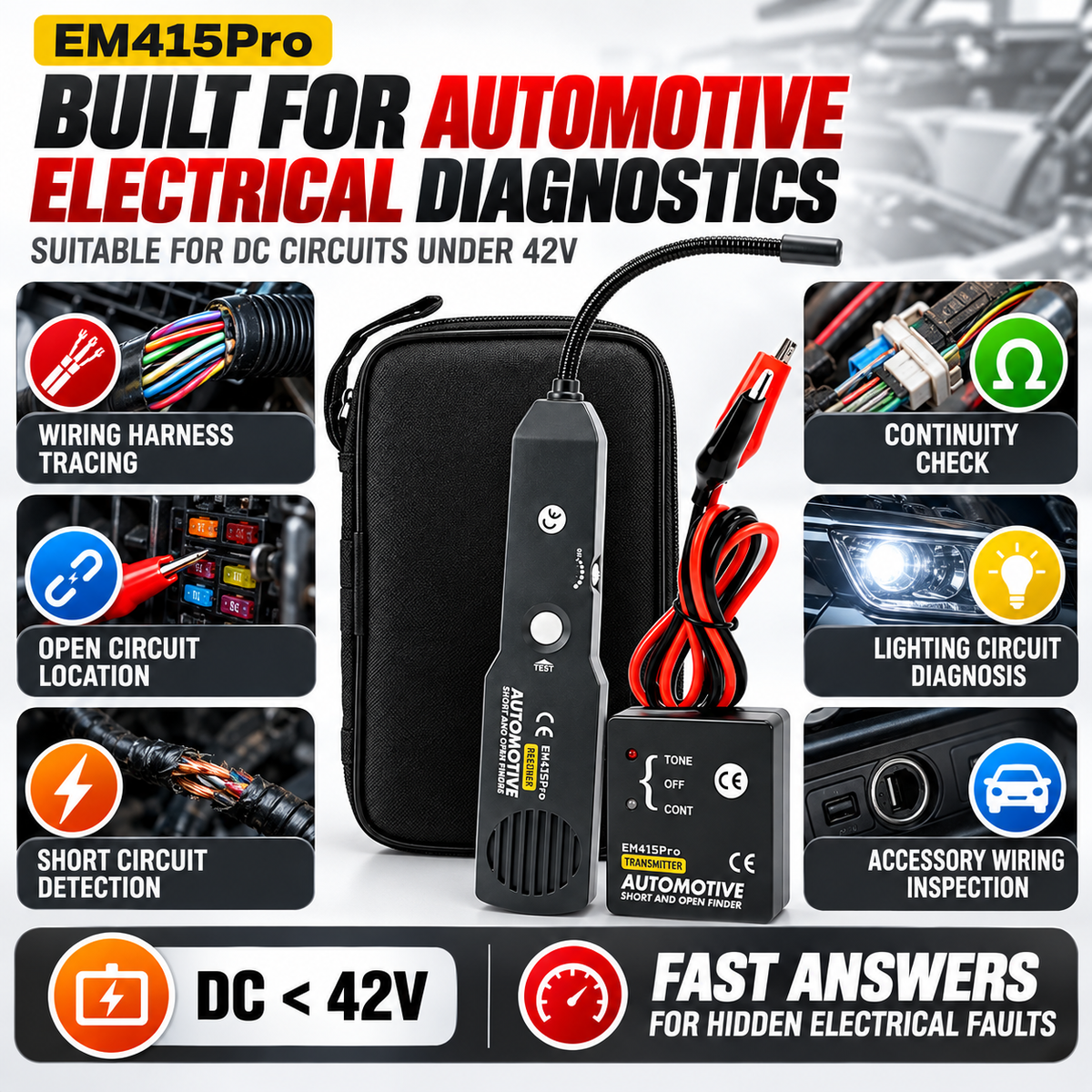 Automotive Open & Short Circuit Finder – Non-Destructive Wire Tracer & Electrical Fault Locator for DC Systems Under 42V