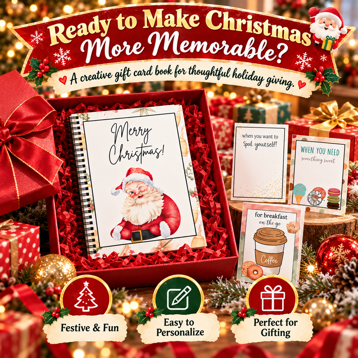 Christmas Gift Card Book – Spiral-Bound Personalized “Open When” Holiday Booklet for Gift Cards, Cash & Notes