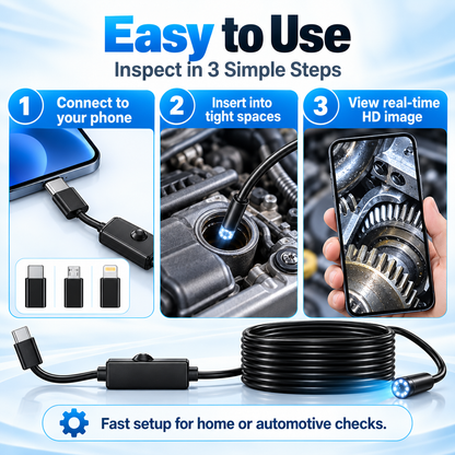1920×1440 HD Endoscope Camera – 11.48FT Semi-Rigid Borescope with 8 LED Lights for iPhone & Android