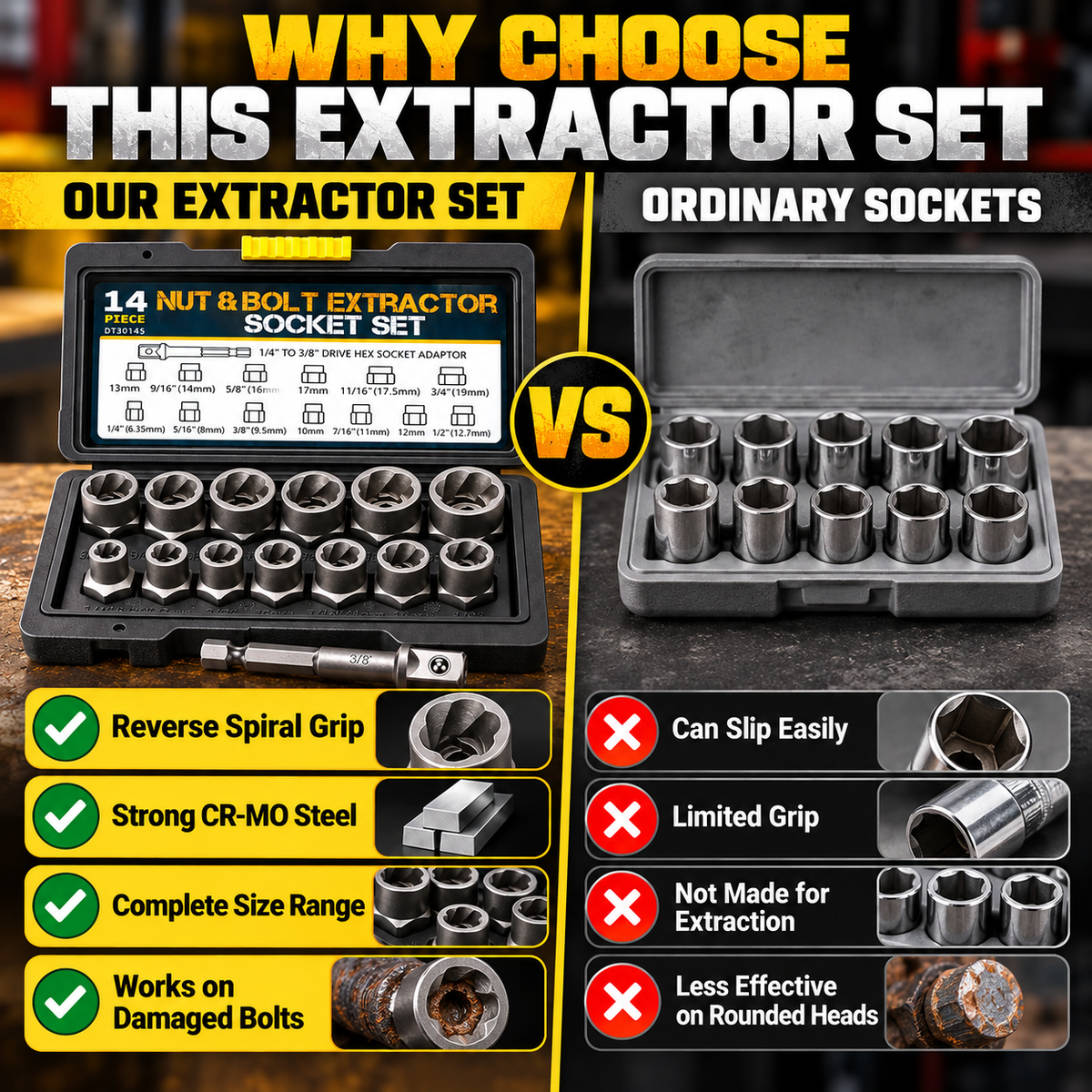 14 Counts Bolt Extractor Tool Set