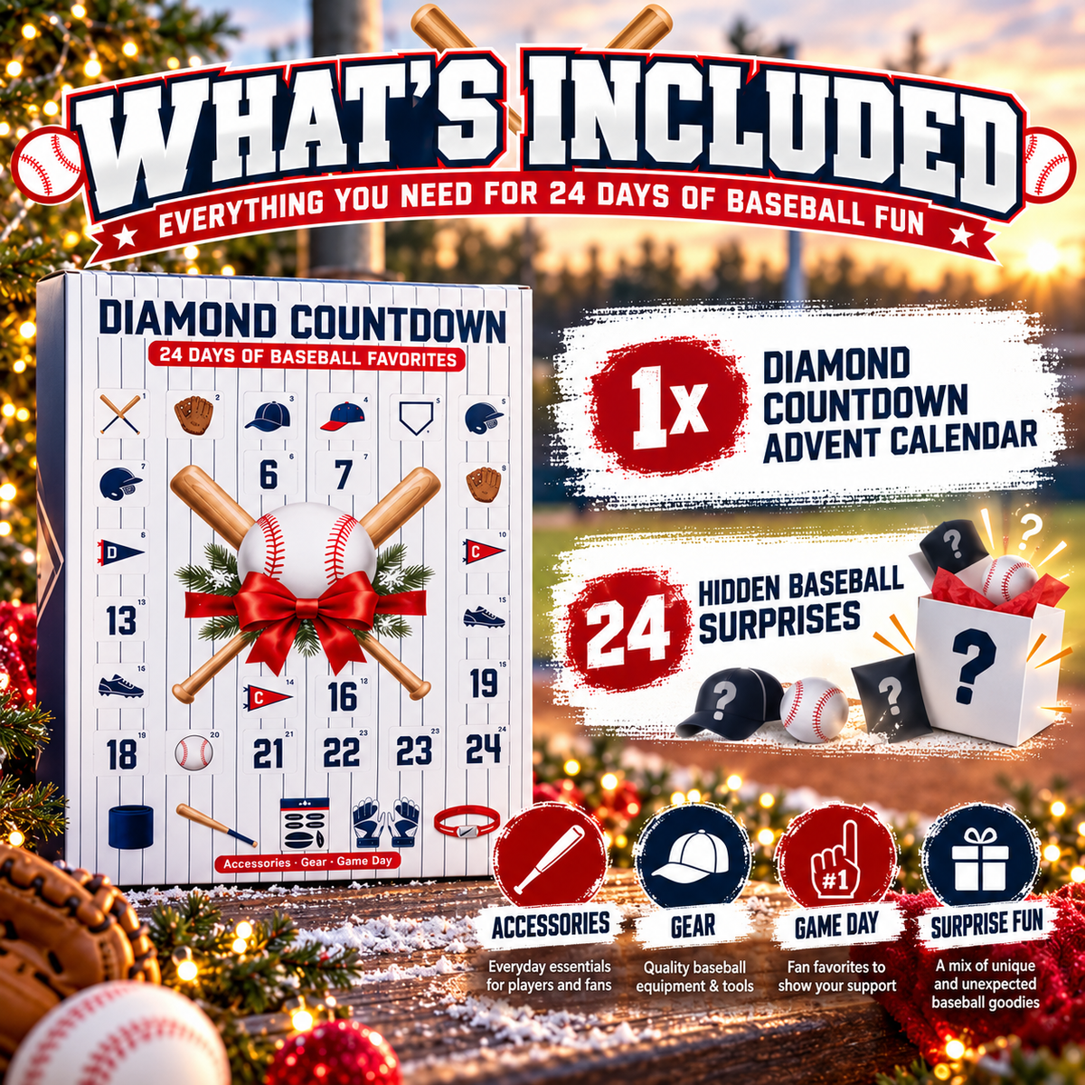 ⚾Diamond Countdown Baseball Advent Calendar – 24 Days of Baseball Surprises