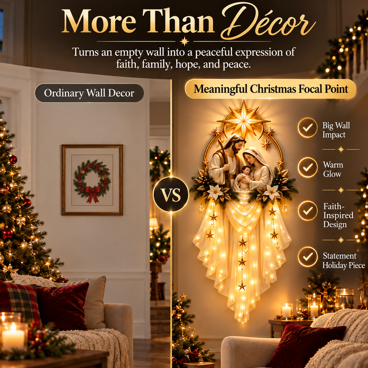 Holy Family Bethlehem Star Wall Light – Lighted Nativity Christmas Wall Decor