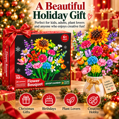 24-Day Flower Bouquet Building Blocks Advent Calendar – 24 Different Flowers Christmas Countdown Building Set