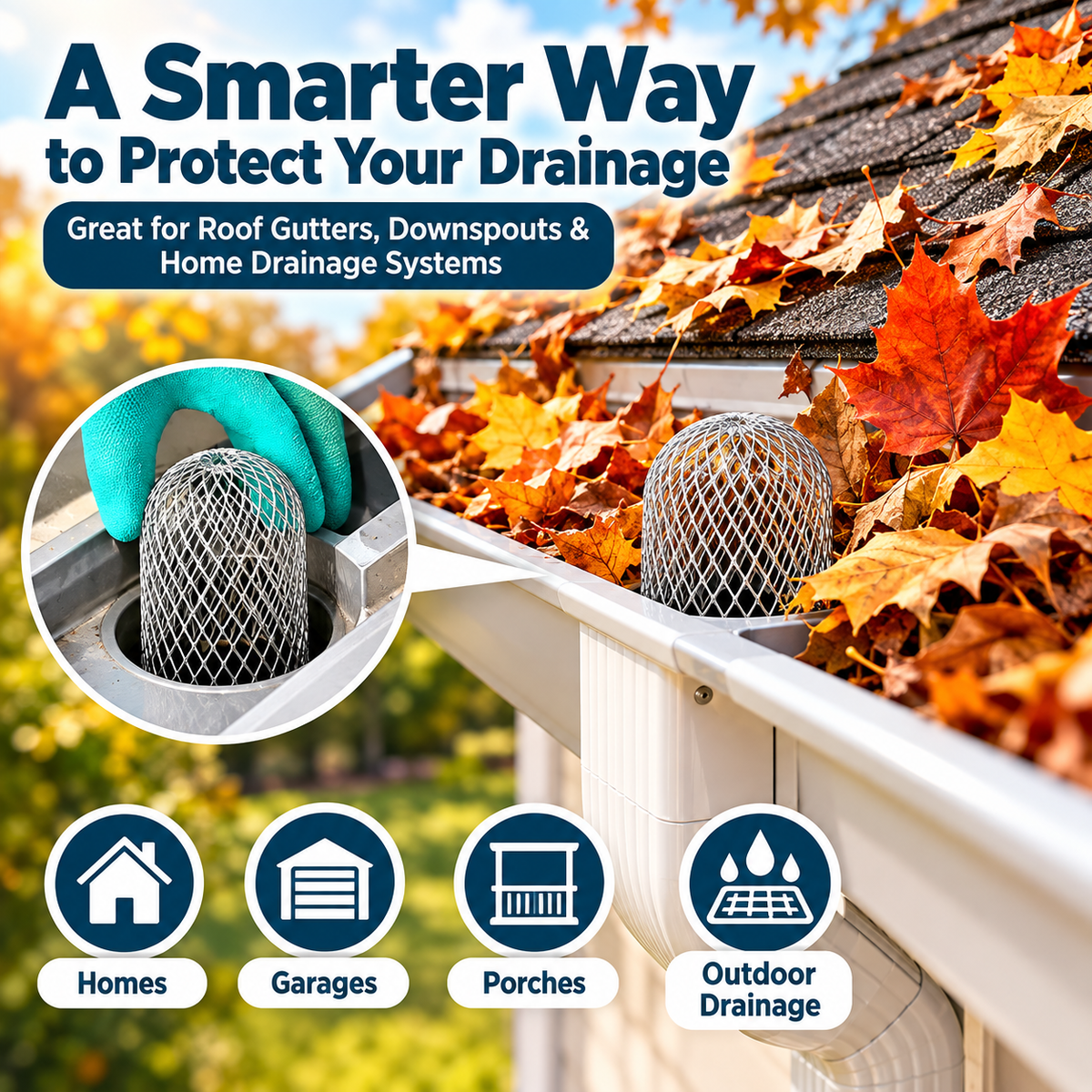 2-Pack Aluminum Gutter Downspout Guards – Adjustable Leaf & Debris Strainer for Rain Gutters