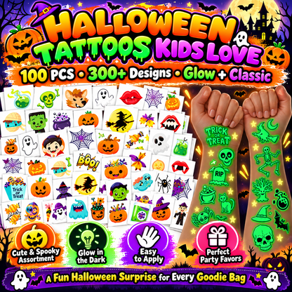 Glow-in-the-Dark Halloween Temporary Tattoos for Kids