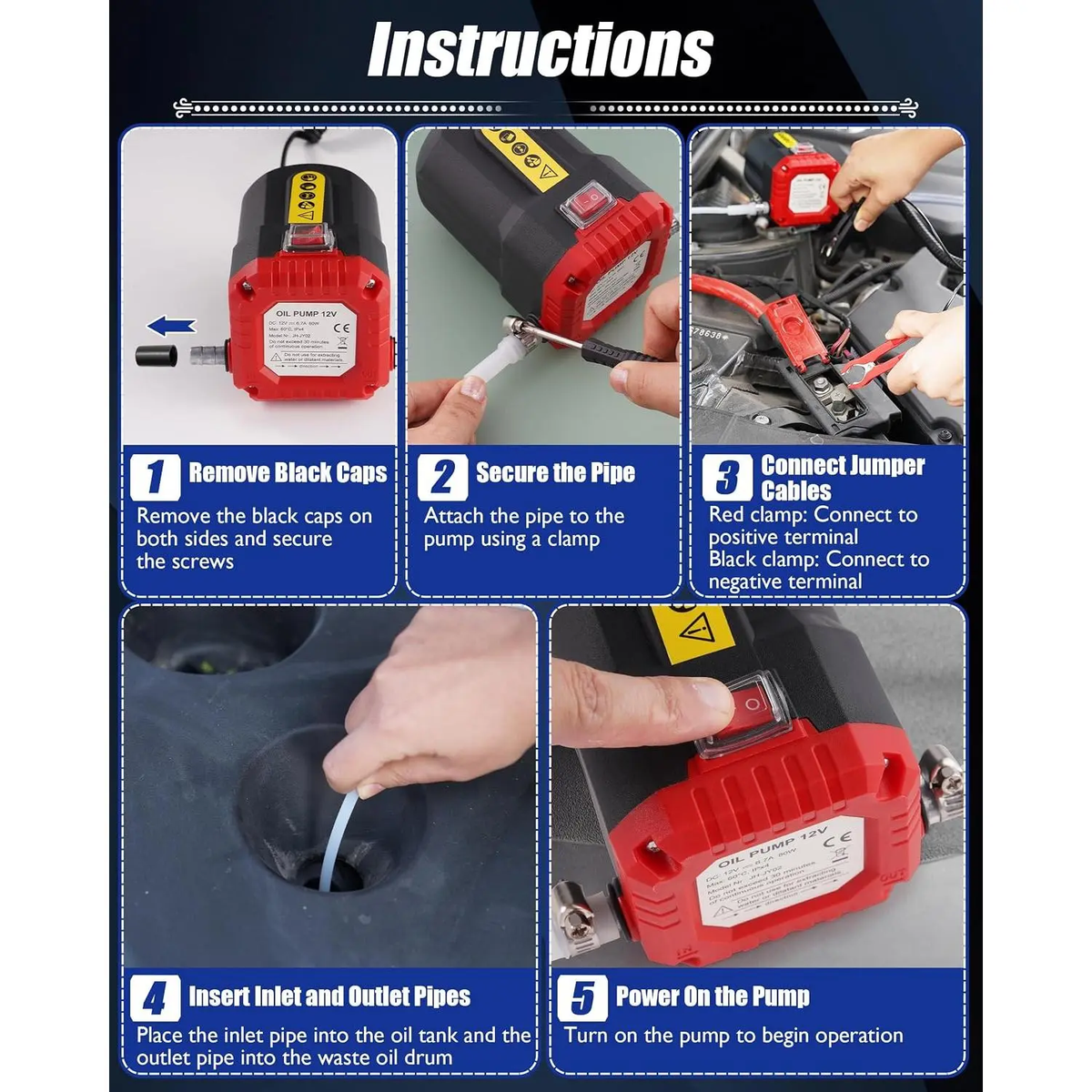 12V 80W Oil Extractor Pump, Oil Removal Transfer Suction Pump for Fluid Change, Diesel Scavenge Pump with Tubes Kit