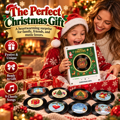 🎅Christmas Vinyl Fridge Music Player – Magnetic Holiday Speaker with 9 Song Discs