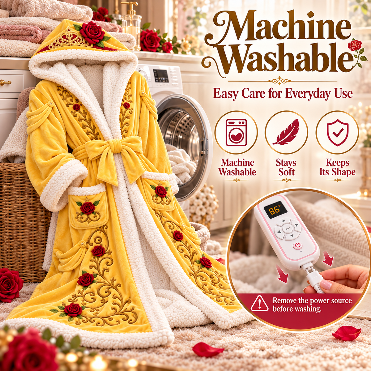 Women's USB Heated Princess Robe – One-Size Plush Hooded Bathrobe with Adjustable Heat, Machine Washable