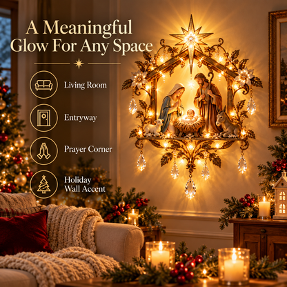 Bethlehem Nativity Glow Lighted Wall Decor – 3D Holy Family Christmas Wall Art with Warm Star Glow